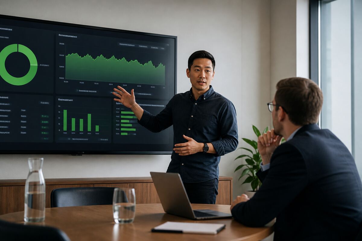 Engineer reviewing outcomes with a client
